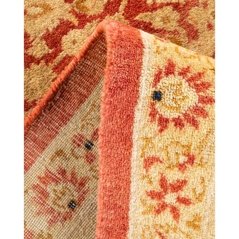 Overton Handknotted Wool Traditional Oriental Orange Area Rug - 8' x 10'