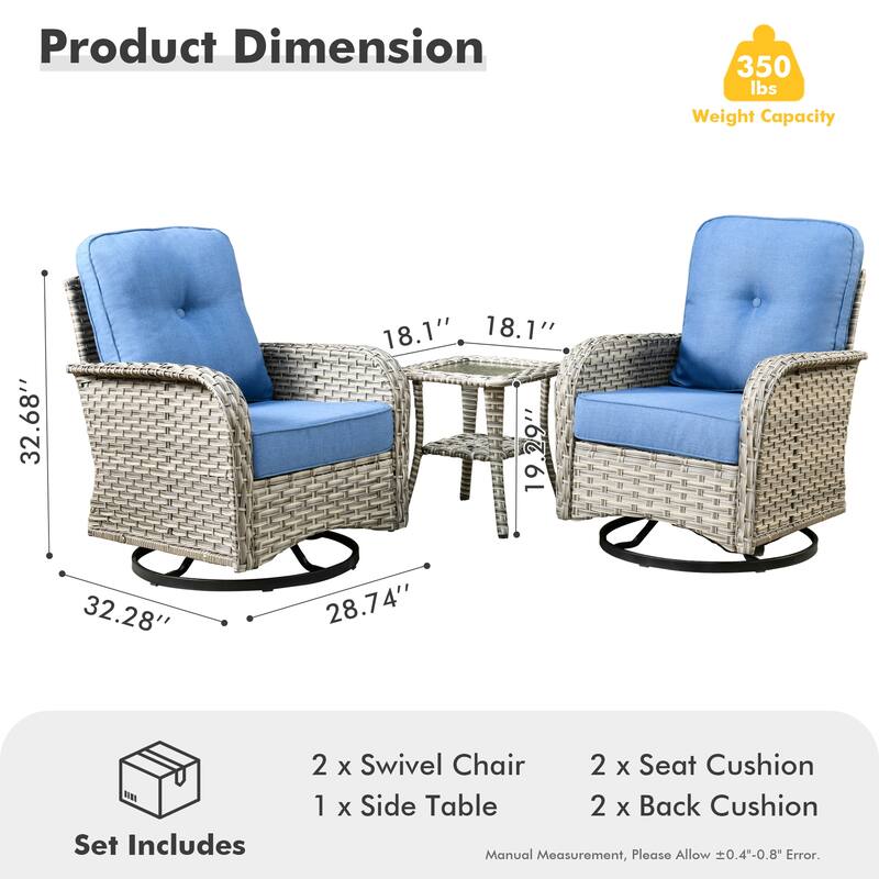 XIZZI 3-piece Outdoor Patio Wicker Swivel Chair Bistro Set
