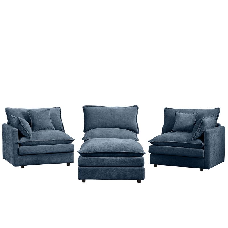 L Shaped Modular Sectional Sofa with Ottoman, Comfy Chenille Upholstered Cloud Couch, 4-Seat Deep Seat Sofa with Pillow