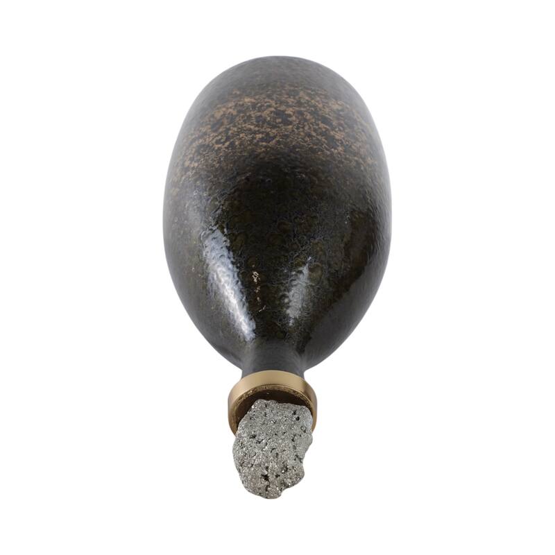 Glass Decorative Vase Metal Brass Accents with Sculptural Topper