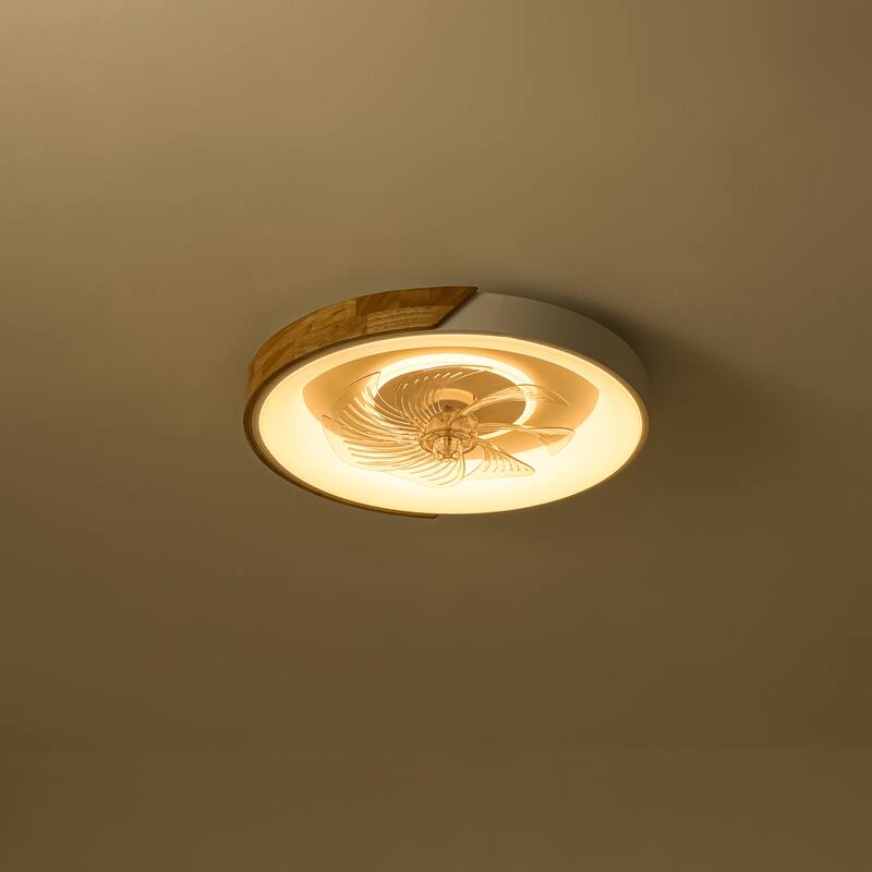 19 in. Modern White Circle Color-Changing Integrated LED Flush Mount Ceiling Fans Light With Remote Control for Bedroom