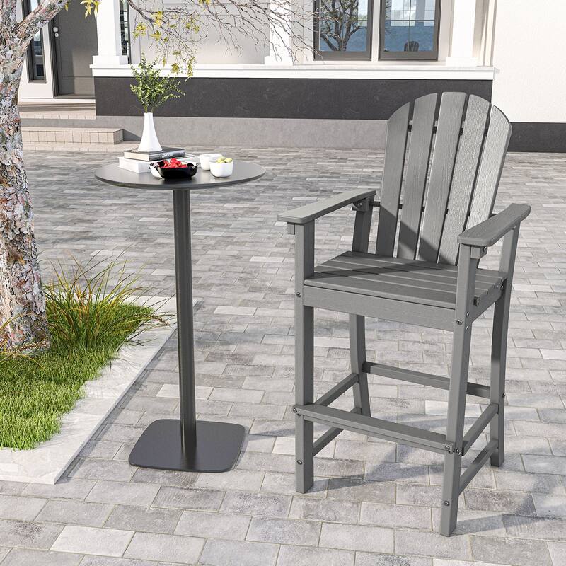 Gymax Set of 2 Patio HDPE Bar Height Stool All Weather Chair Armrest