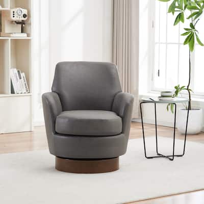 PU Leather Upholstered Swivel Barrel Chair, Ergonomic Single Sofa Chair, Lounge Reading Chair with Stainless Steel Base