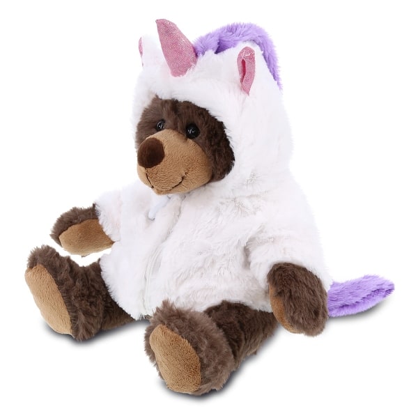 slide 2 of 6, DolliBu Brown Bear with Red Plaid Hoodie Unicorn Plush Stuffed Animal - 10 inches