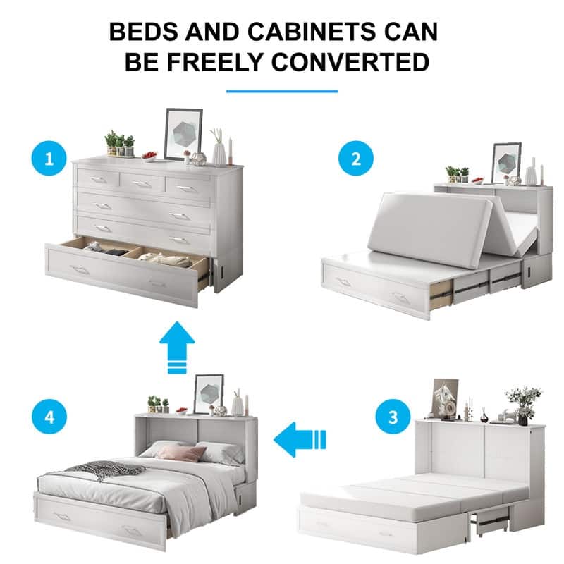 Mixoy Murphy Bed Cabinet Bed Chest with Mattress & Drawer