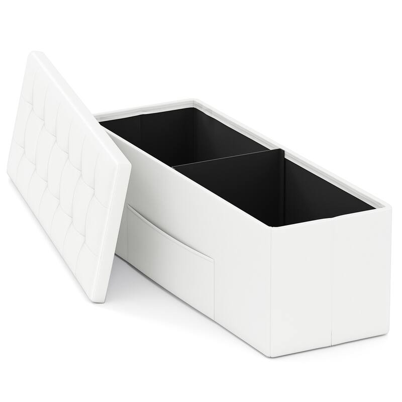 43 Inch PU Leather Storage Ottoman Bench with 38 Gallon Capacity Removable Divider and Foam Cushion for Living Room Entryway - White