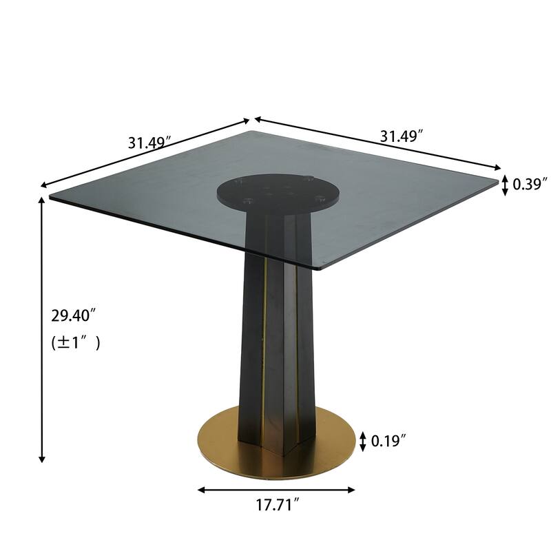 Modern Square Negotiation Table - 85cm Tempered Glass Top, Black Wooden Legs with Golden Metal Base(Only the Negotiation Table)