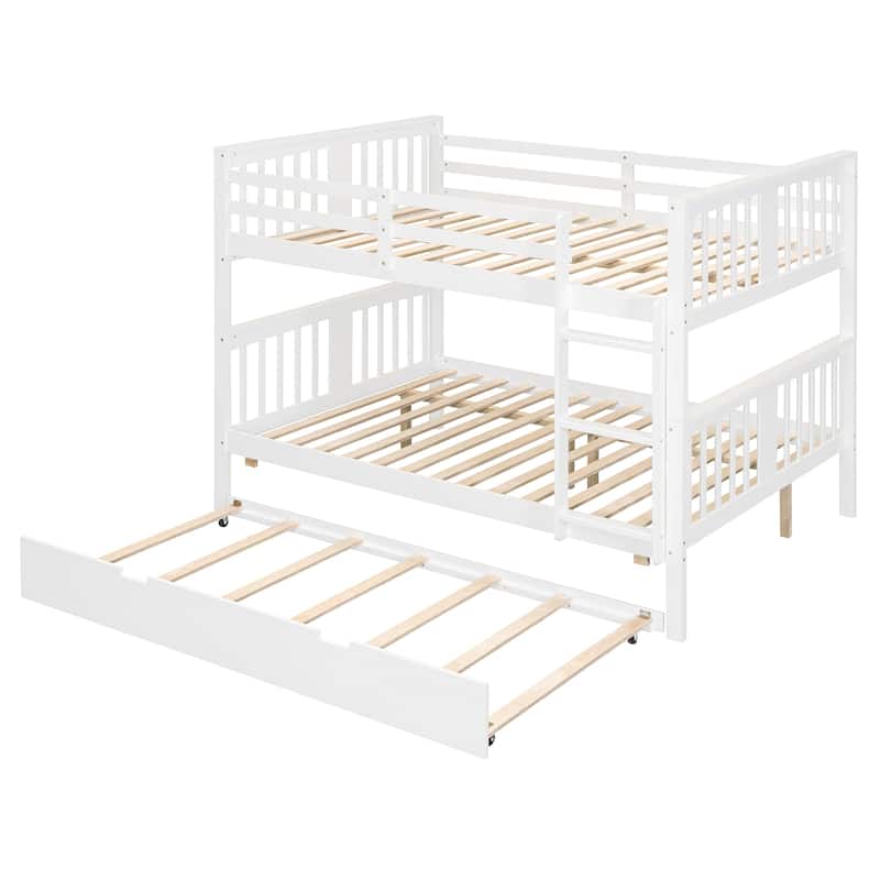 Classical Bunk Bed Solid Wood Full Bed Frame with Dense Fence Design Headboard Footboard, Can Be Divided into 2 Separate Beds