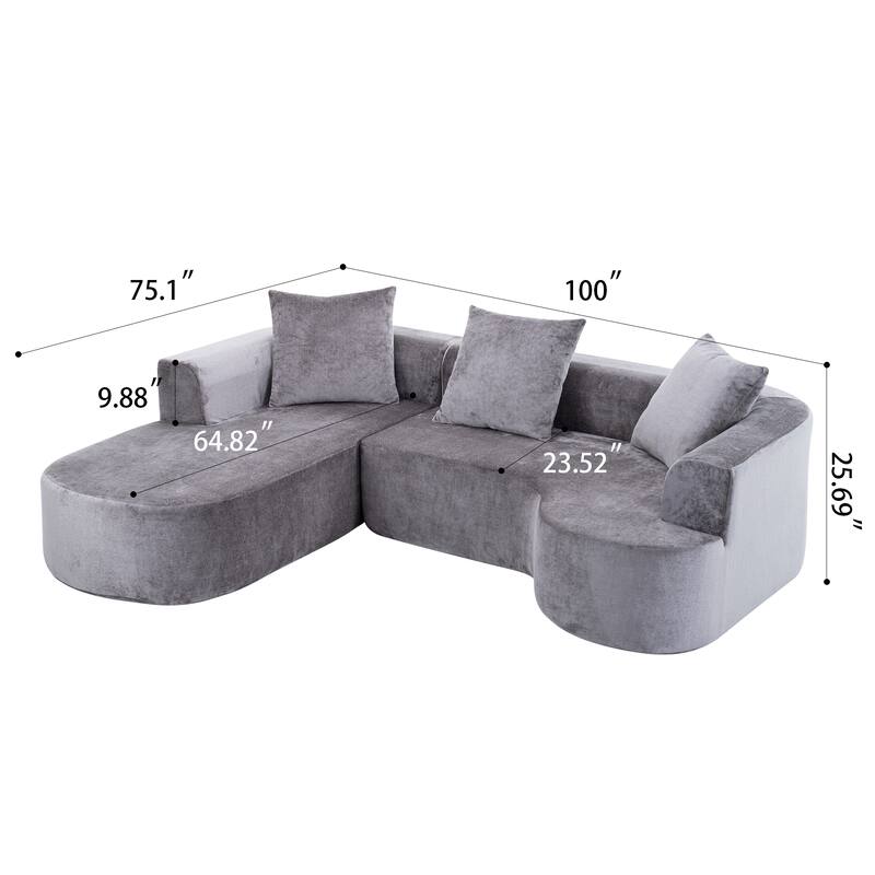 Convertible Sectional Sofa with L-Shape Chaise, Corduroy Upholstered Sleeper Sofa, Modular 3 Seat Compression Sofa