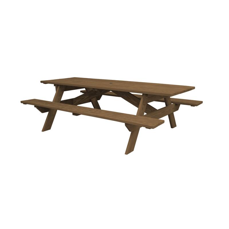 HomeRoots 94" Wood Brown Solid Wood Outdoor Picnic Table with Umbrella Hole