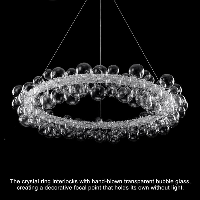 Crystal Bead LED Chandelier with Glass Globe, Adjustable
