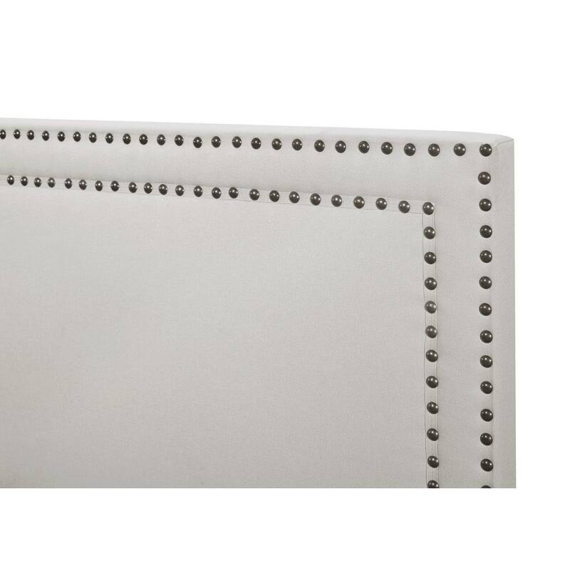 Copper Grove Brieuc Beige Upholstered Panel Bed with Nailhead Trim