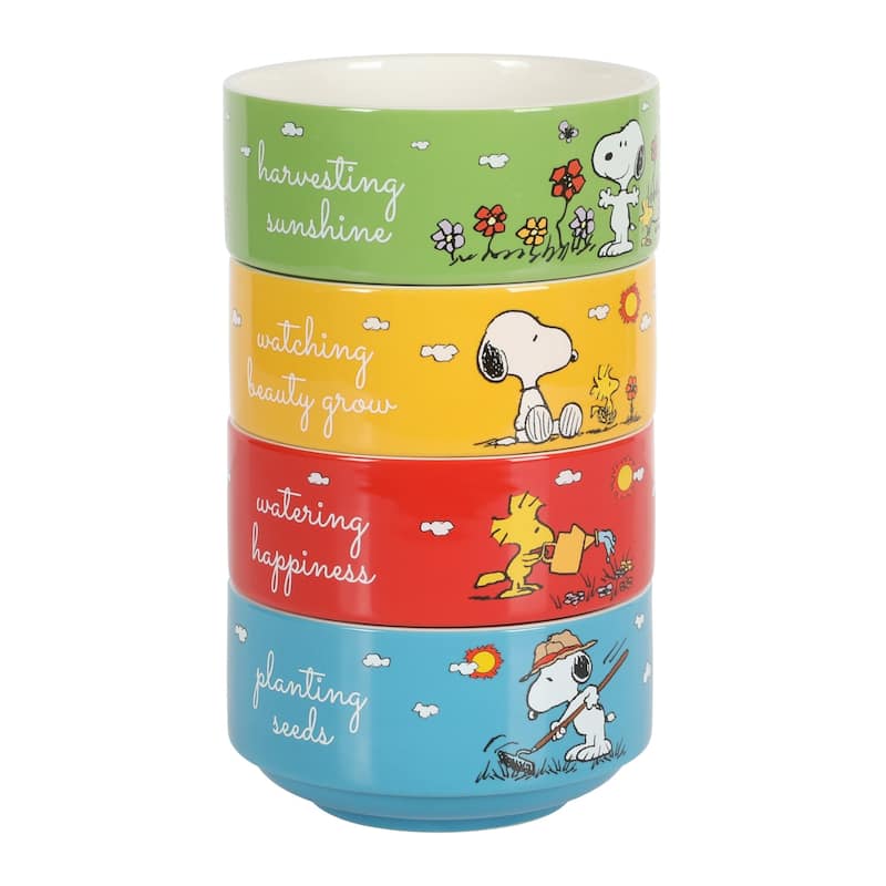 Peanuts Snoopy 4 Pack Stackable 5.5" Decorate Stoneware Bowl Set