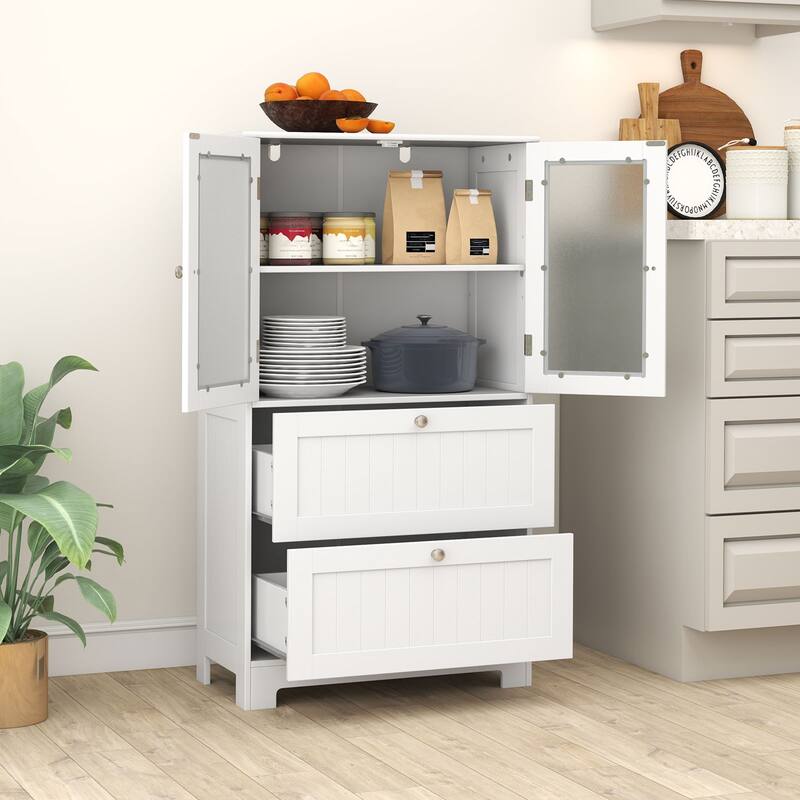 Gymax Bathroom Floor Storage Cabinet Freestanding Cupboard Pantry w/ 2