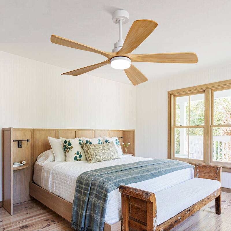 52" Ceiling Fans With Lights and Remote Control, Dimmable LED, 5 Solid Wood Blades,for Bedroom, Living Room - 52 Inches