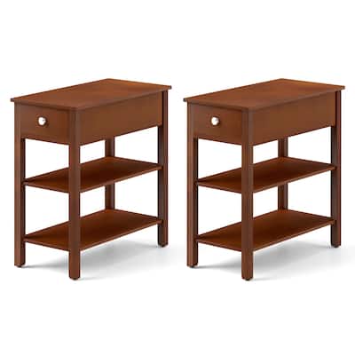 3-Tier Narrow End Table with Drawer and Storage Shelves Set of 2 - 23.5" x 12" x 24.5"