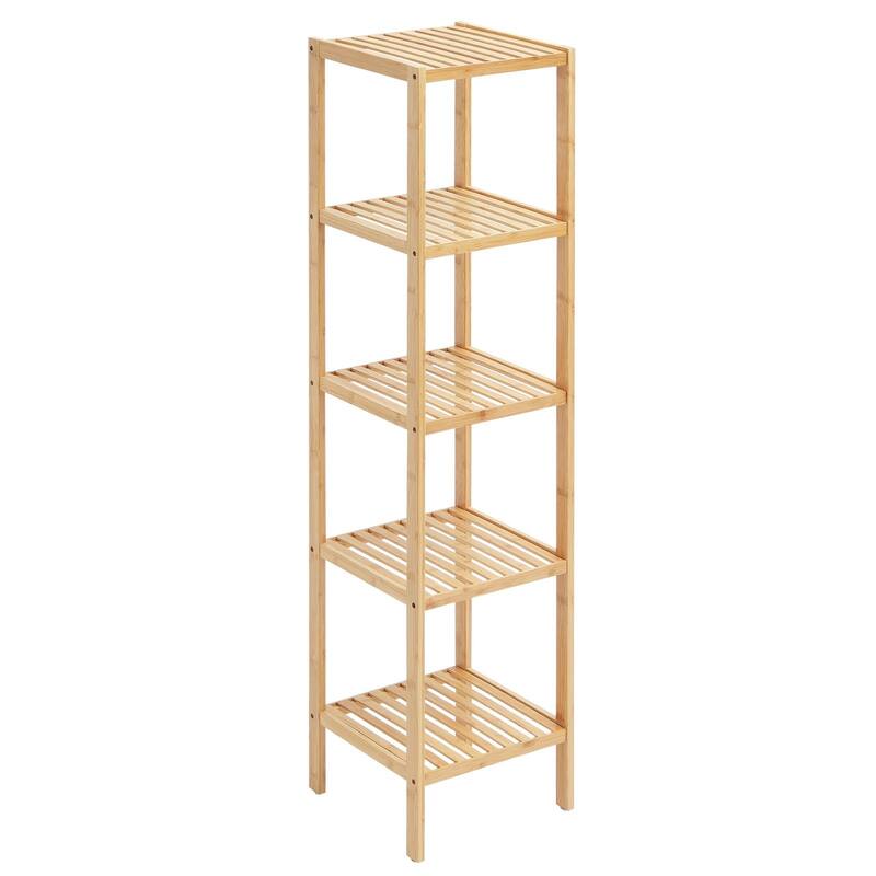 Freestanding 5-Tier Wicker Shelf, Narrow Storage Unit for Bathroom, Home or Kitchen - 12.99" x 12.99" x 57.87"