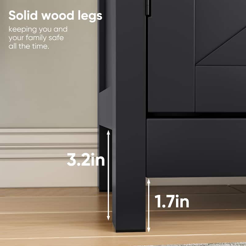 Small Wood Sideboard Storage Cabinet with Drawer & Adjustable Shelves
