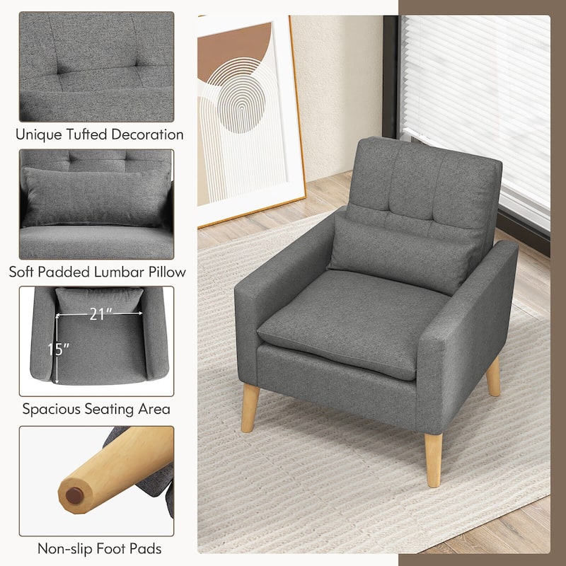 Gymax 2PCS Mid-century Accent Chair Linen Fabric Reading Armchair w/