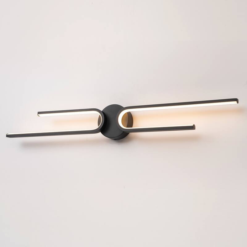 2-Light Modern Aluminum Black Linear Bathroom Vanity Light Integrated LED 3000K Wall Light