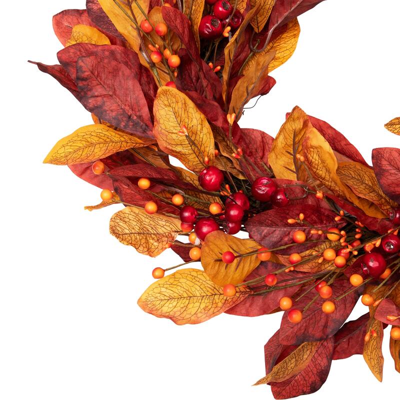 Berries with Leaves Artificial Fall Harvest Twig Wreath - 24"