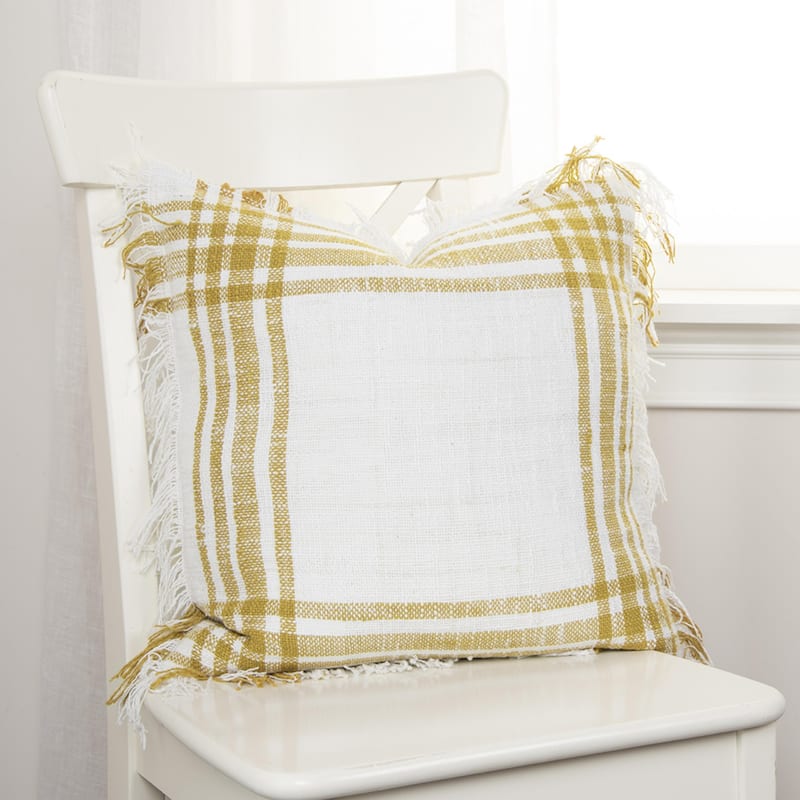 Plaid Woven Cotton Pillow Cover - White / Gold