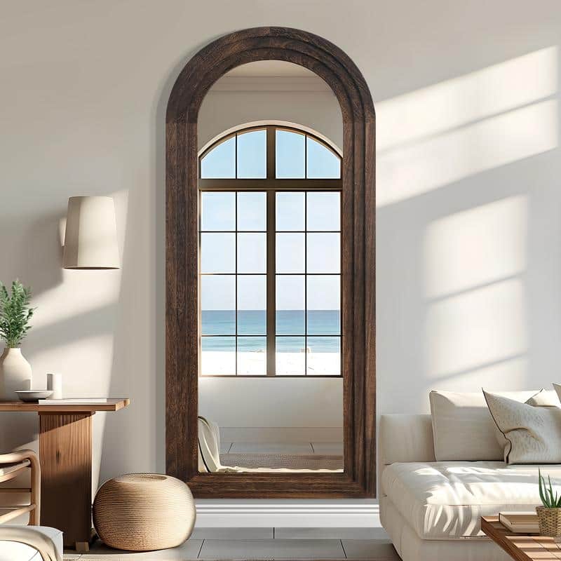 Classic Arched Solid Wood Framed Full Length Mirror - 71"x31" - Charcoal
