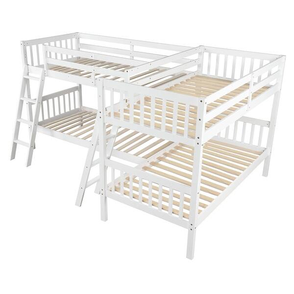 slide 2 of 15, Modern Style Twin Size L-Shaped Bunk Bed with Ladder,Solid Wood Construction White