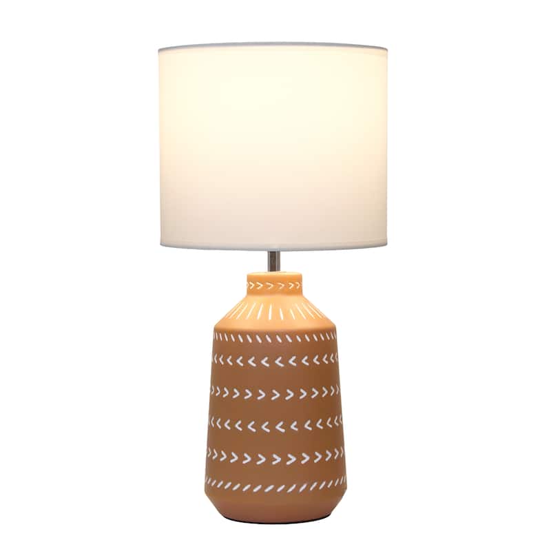 Patterned Ceramic Table Lamp with Fabric Drum Shade Modern Boho Style Multiple Colors - 8.27” x 8.27” x 17.00”