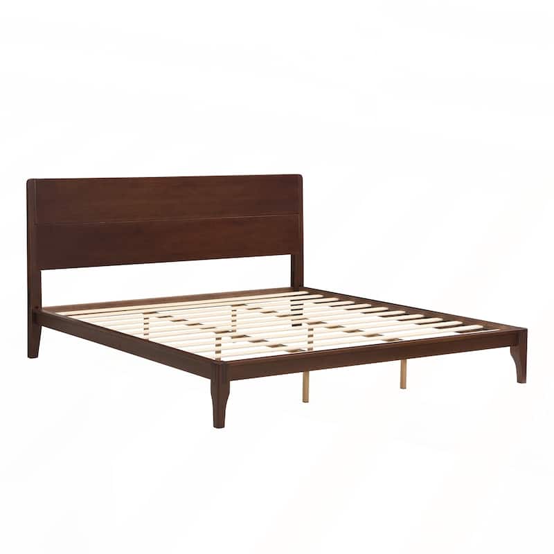Mid-Century Modern King Size Bamboo Wood Platform Bed
