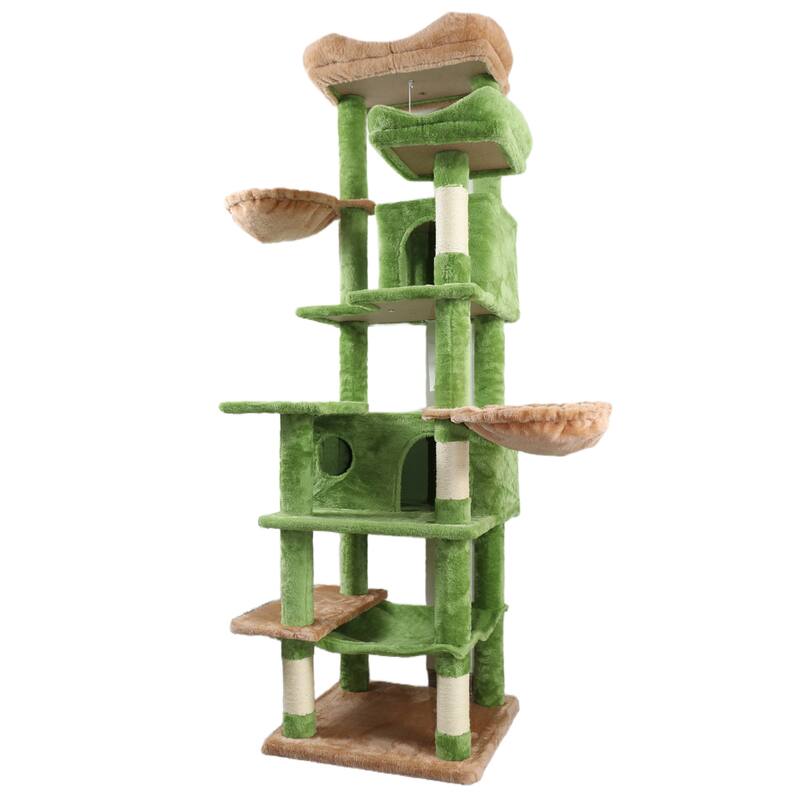 68 in Tall Multi-Level Green Cat Tree with Hammocks, Hanging Basket, Cat Cave, Removeable Cushion, Scratching Posts