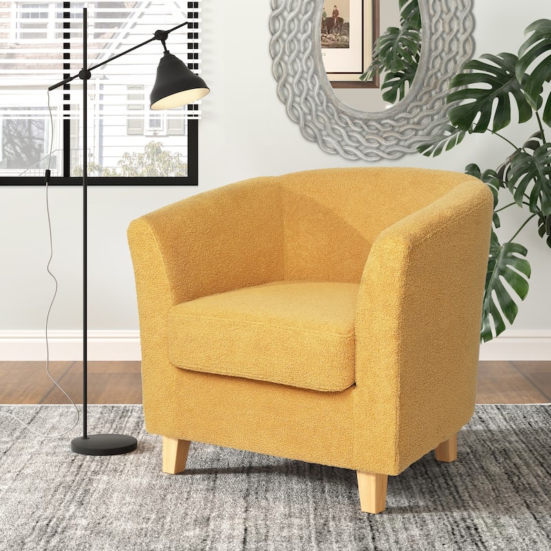 Mustard Yellow Modern 30.5" Upholstered Club Chair with Birch Wood Legs and Thick Seat Cushions
