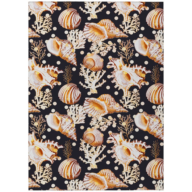 Indoor/ Outdoor Surfside Coral Shells Washable Rug New - Midnight - 5' x 7'6"
