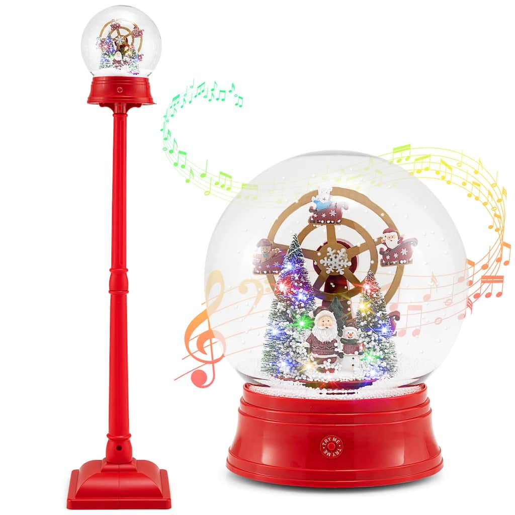5 Ft Christmas Snow Globe Lantern Musical Street Lamp with 8 Tunes - Red