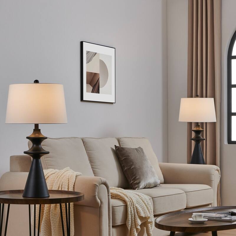 KAWOTI 28inch Modern Black Metal Table Lamp Set (Set of 2) - W15" * H 28"