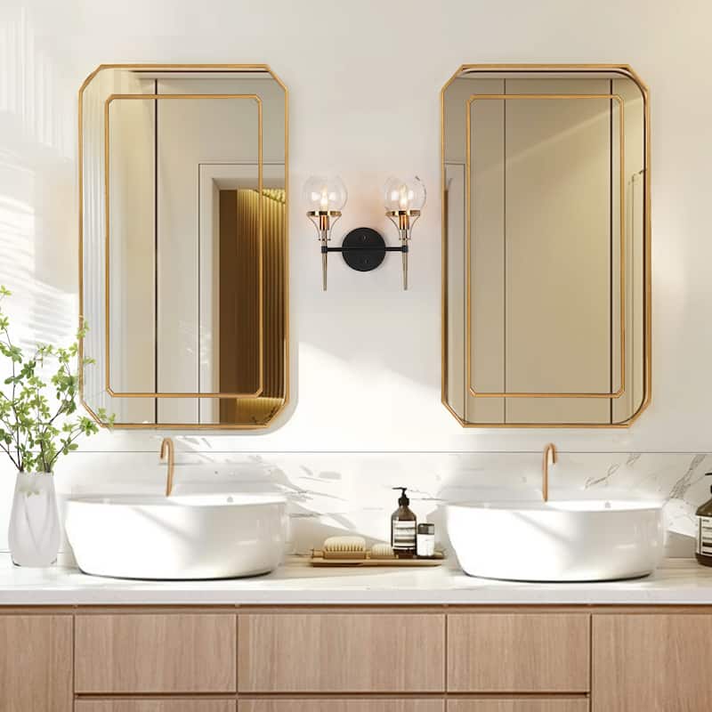Beta Modern 3-Light Glass Bathroom Vanity Lights Black Gold Wall Sconces