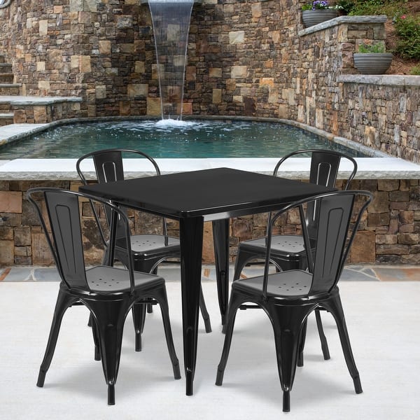 Shop 31 5 Square Metal Indoor Outdoor Table Set With 4 Stack