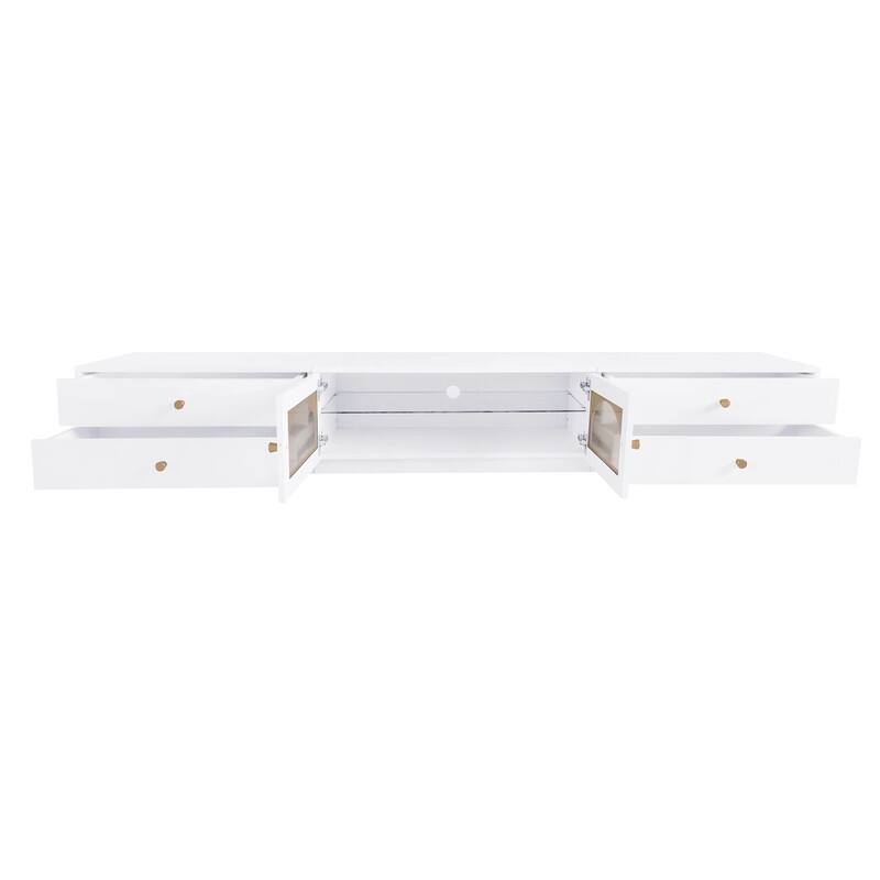 Luxurious TV Stand with Fluted Glass Doors, Elegant Media Console for TVs Up to 80'', TV Cabinet with Tempered Glass Shelf