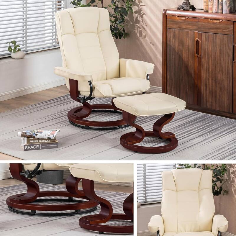 MCombo Set of 2 Swivel Recliner Chair with Wood Base and Ottoman