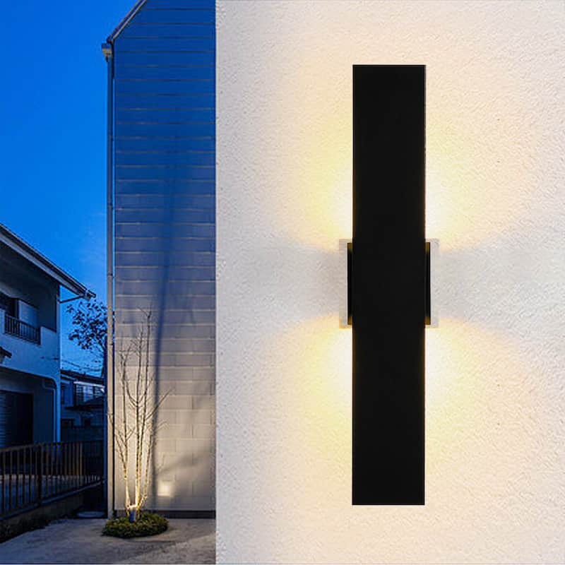 23.6 in. Modern Black Outdoor Wall Lights Dimmable Linear Integrated LED Wall Sconce - 4.7 in. W x 23.6 in. H x 2.3 in. D