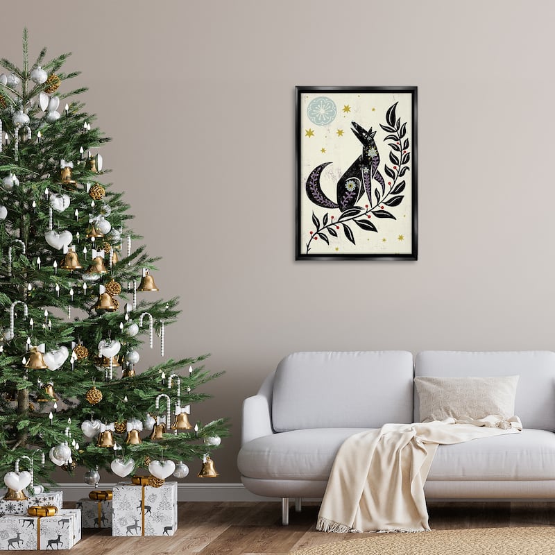 Stupell Howling Winter Wolf Framed Floater Canvas Wall Art Design By Hannah Moren