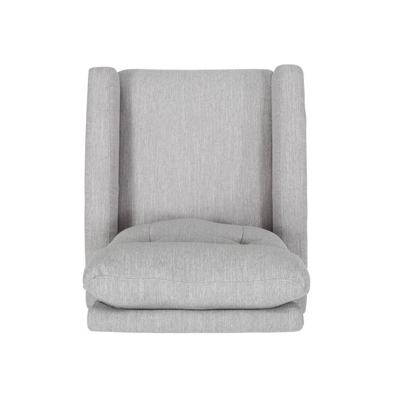 Light Grey Modern Fabric Upholstered Swivel Glider Push-Back Recliner with Footrest and Tufted Backrest