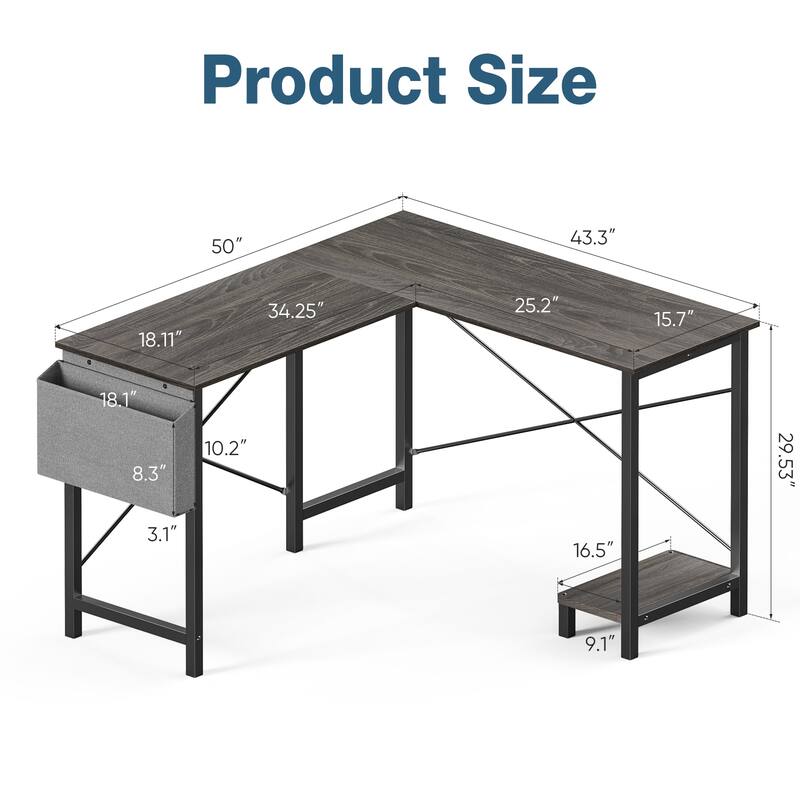 49-inch L-Shaped Computer Office Desk with Storage