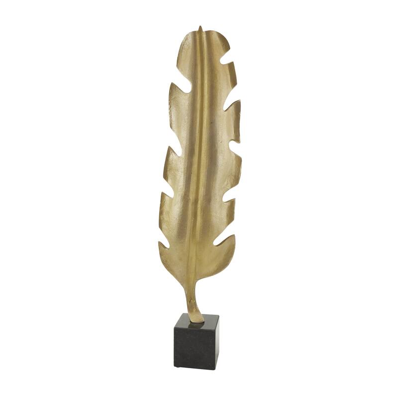 Aluminum Metal Bird Feather Decorative Sculpture with Black Marble Base - Silver or Gold - CosmoLiving by Cosmopolitan