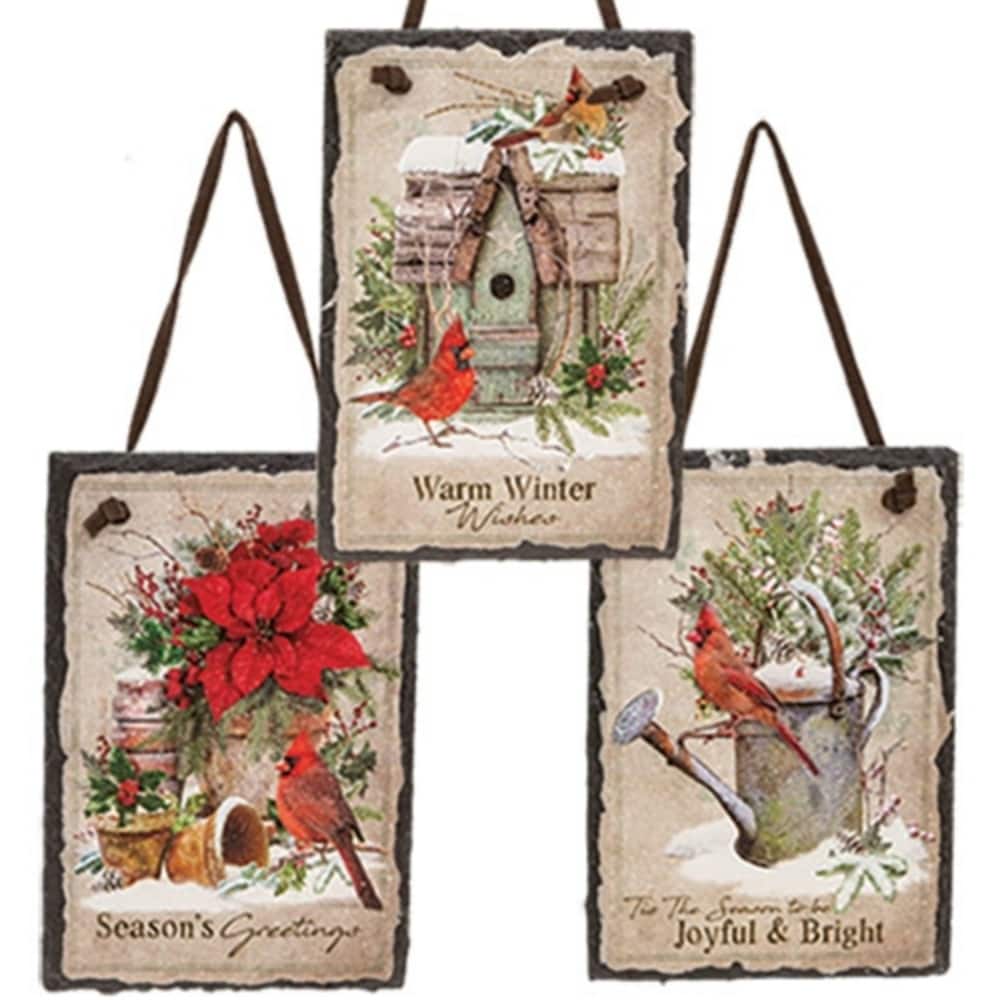 Winter Woodland Cardinal Mini Slate Hanger - 3 Asstd. - Multi
