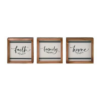 Transpac Wood Ticking Stripe Block Decor Set of 3 Spring Home Decorations