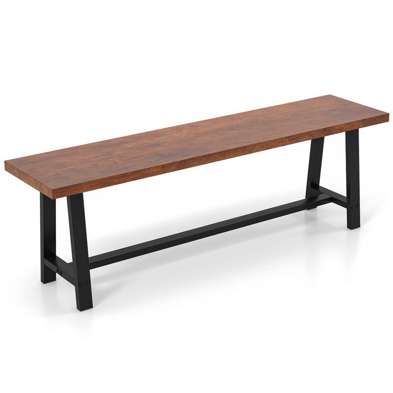 Walnut and Black Entryway Bench with Thick MDF Seat and Metal Frame for Living Room or Foyer - 60-Inches