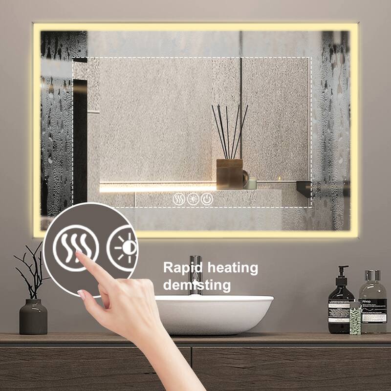 48x32 inch LED Framed Bathroom Vanity Mirror Aluminum Frame 3 Colors Anti fog Modern