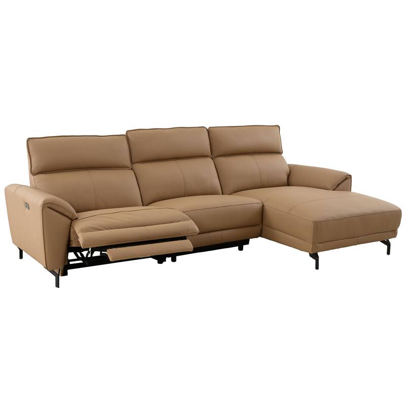 Furniture of America Fynae Modern Leather L-Shaped Sectional Recliner with Chaise and USB Ports