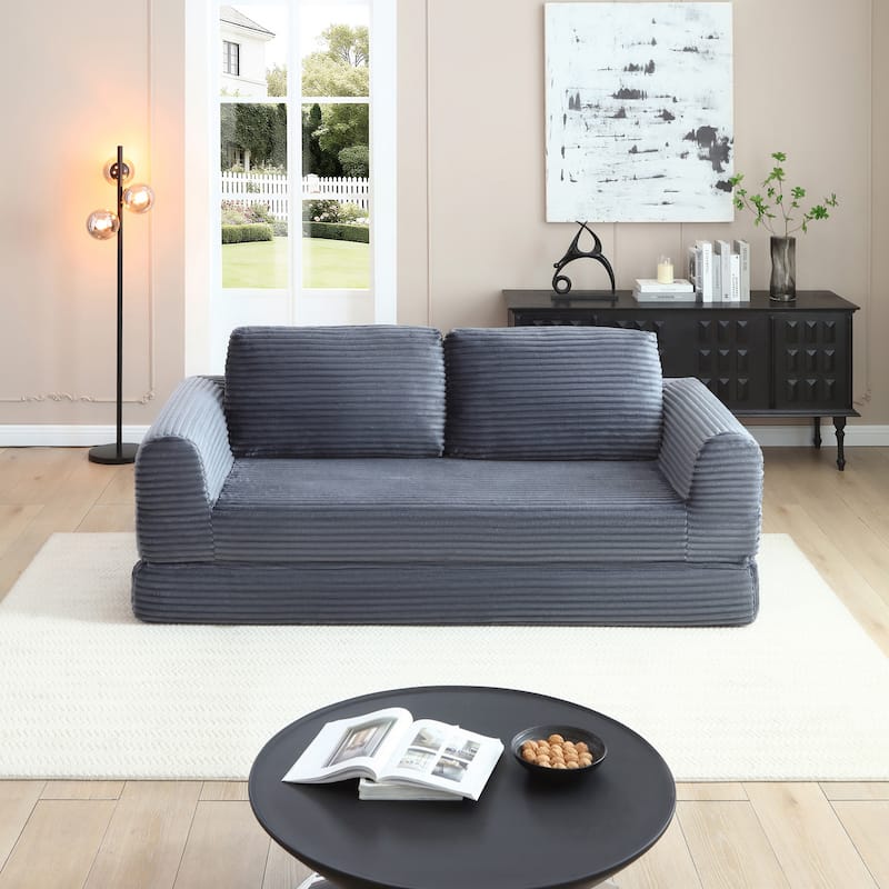 Modern Corduroy Sleeper Couch , Futon Modular Upholstered Boneless Sofa
